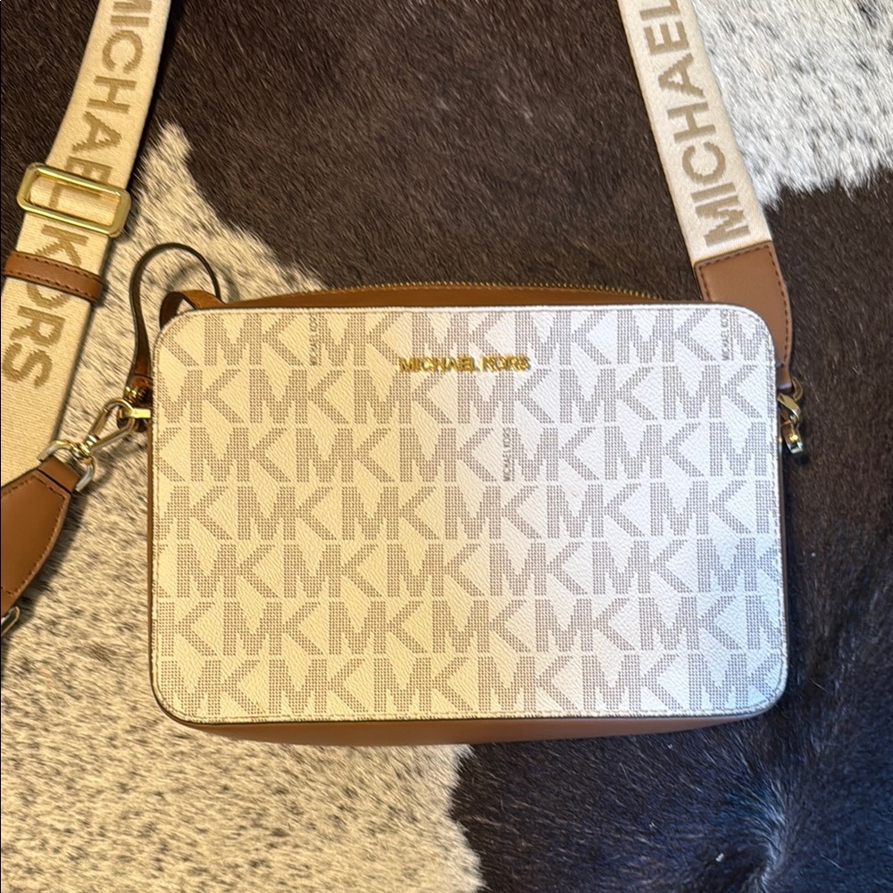 Michael Kors White and Brown Crossbody Bag